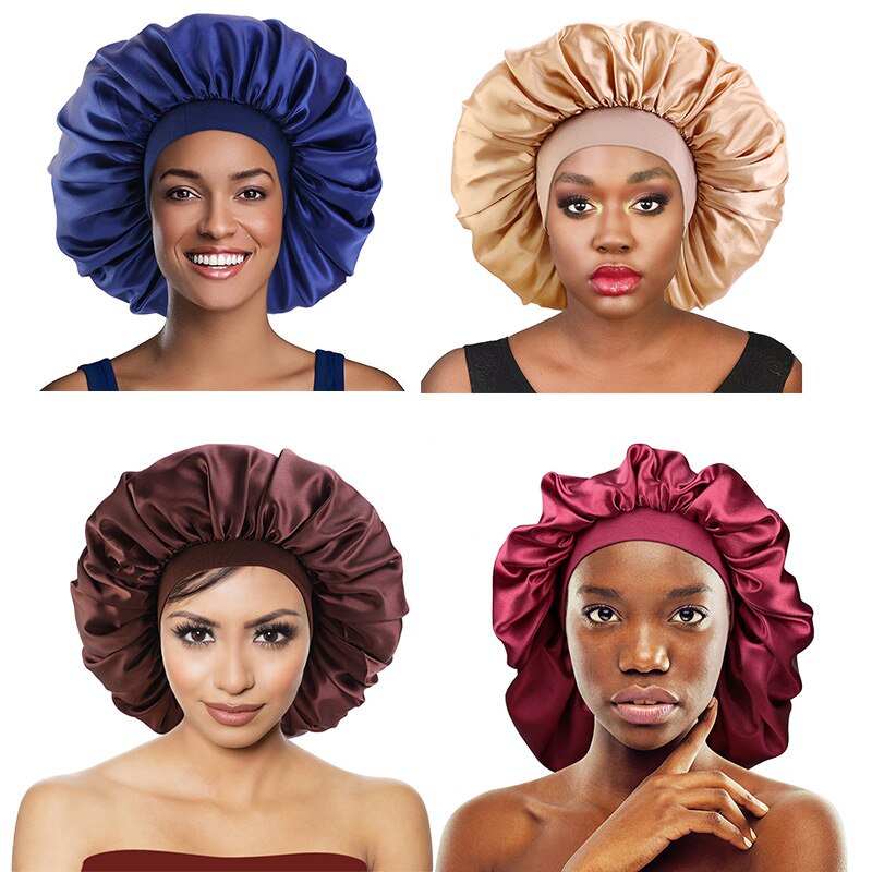 6Pcs/Lot Wide Band Satin Bonnet Cap Hair Bonnets For Women Silky Bonnet For Curly Hair Large Size Sleep Hair Cap