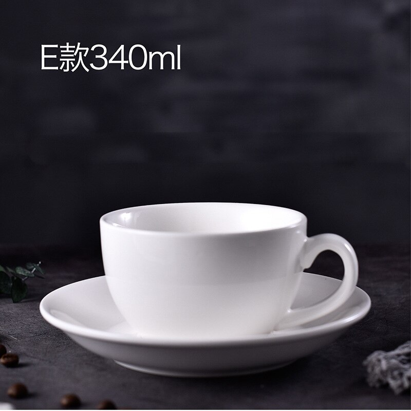 pure white simple coffee cup and saucer set ceramic cup tableware household coffee cup: 340ML-MM
