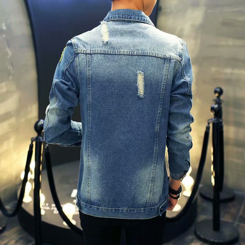 stå krage motorsykkel cowboy denim jakke menn høst kule trendy menns jean jakker vår uformelt frakk uttøy