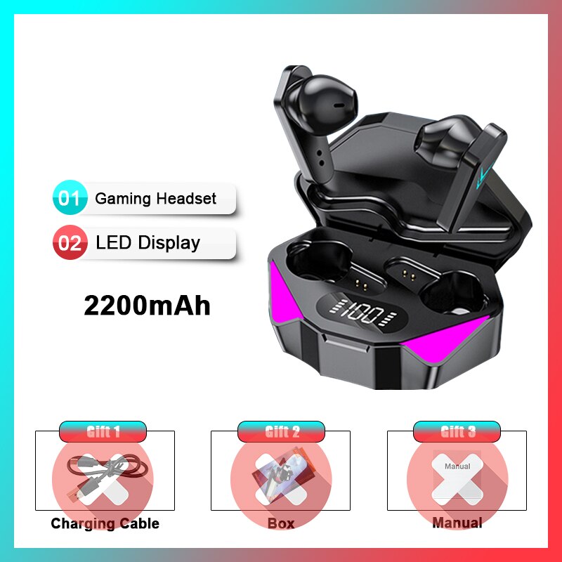 TWS Gaming Headset Bluetooth 5.0 Earphones 2022 Sport Waterproof Wireless Bluetooth Headphones HiFi Stereo Earbuds Headsets: 2200mAh