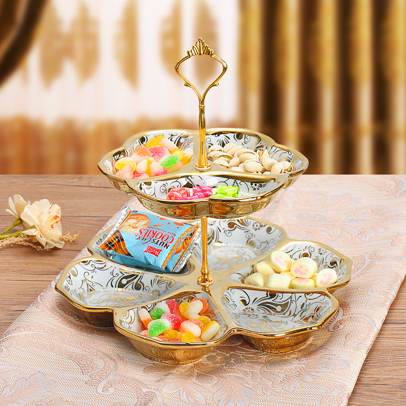 Ceramic fruit plate modern living room European snack tray multi-layer dried fruit plate snack plate candy plate