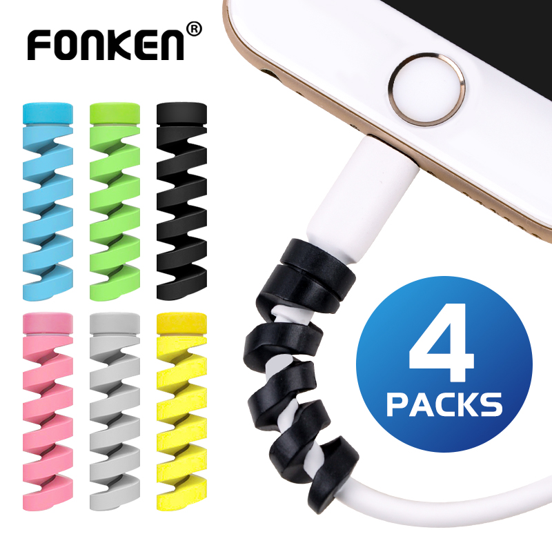 4 stuks telefoon usb oplaadkabel beschermhoes oortelefoon oplaadsnoer datakabel twist cover veer touw kabelopwinder