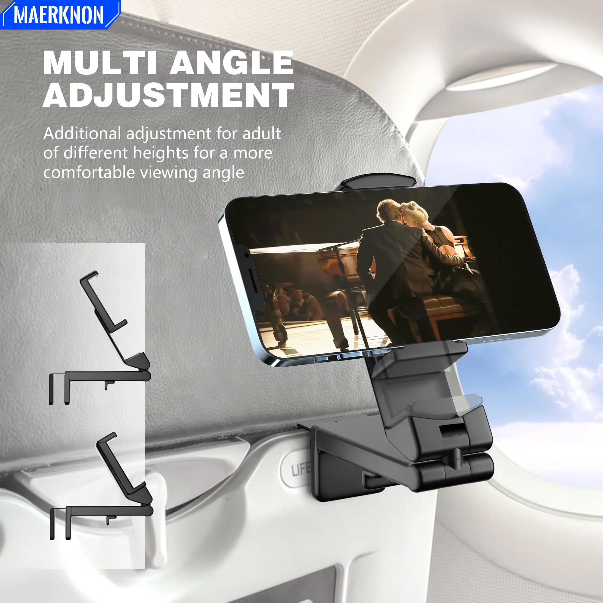 Universal Mount Airplane Mobile Phone Holder for Travel Selfie Rotating Desk Clamp Portable Foldable Hook Adjustable Phone Stand