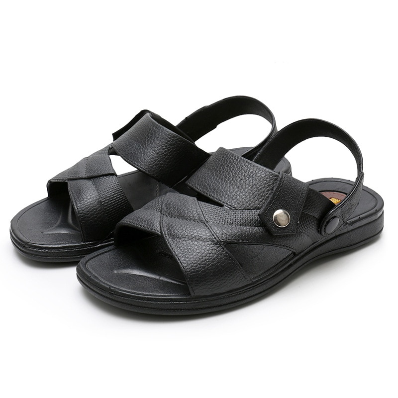 Sorte casual herre strand solid krog hul afslappet åndbare flade sandaler herre komfortable letvægts sandaler