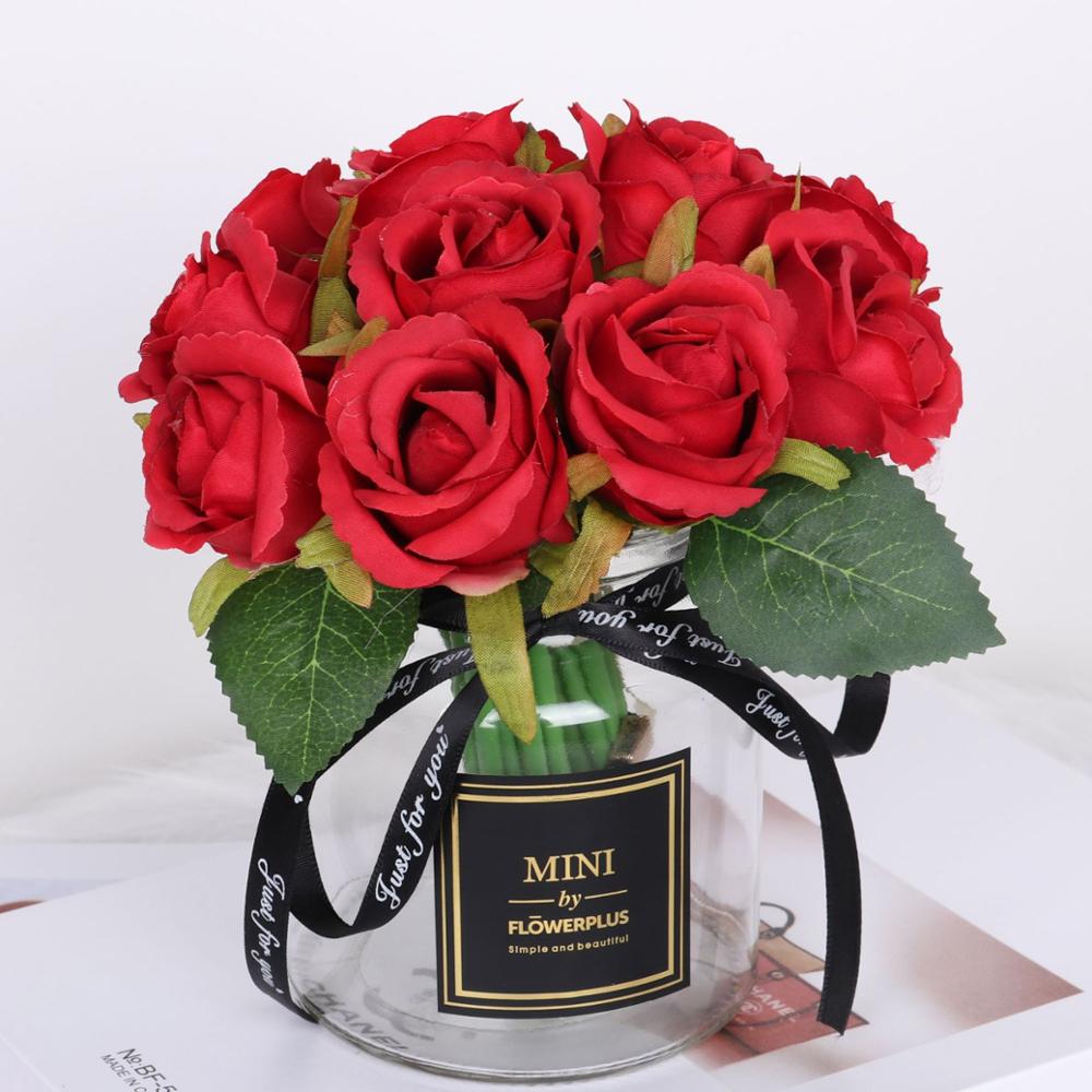 12 hoveder kunstig silke rose blomster buket hvid pink rød til bryllup brude fest hjem hus have festival bar dekoration: H04