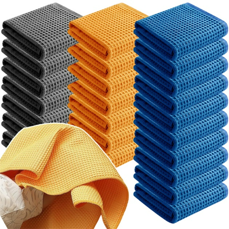 Toalla para lavado de coches, limpieza de vidrio, secado de agua, toallita de microfibra para limpieza de ventanas, tejido de gofres para cocina, baño, hogar y oficina
