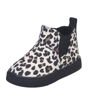 Leopard børnelærred sko drenge piger afslappet high-top sneakers ankelstøvler til baby doven sko koreanske skridsikre: Beige / 27