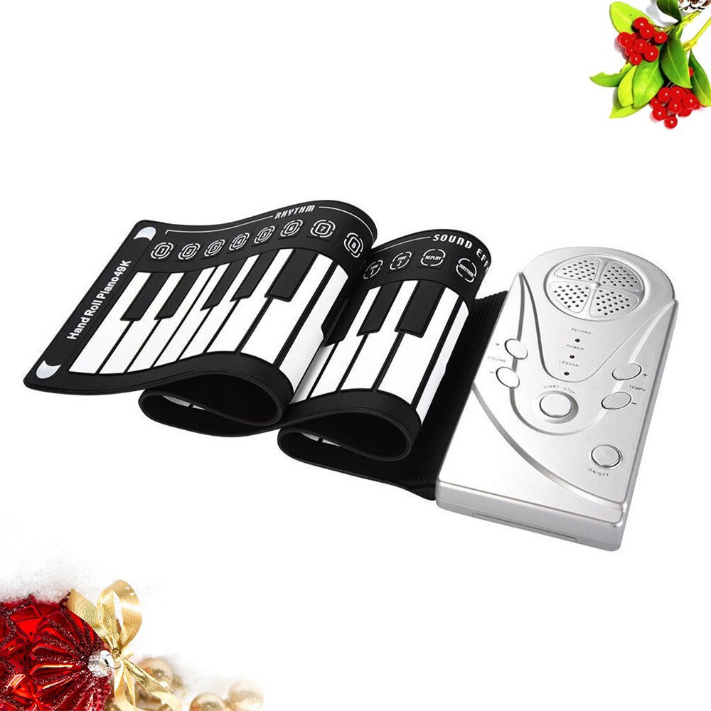 49 Keys Roll-up Keyboard Piano Silicone Foldable Electronic Digital with Speaker without Battery (Silver)