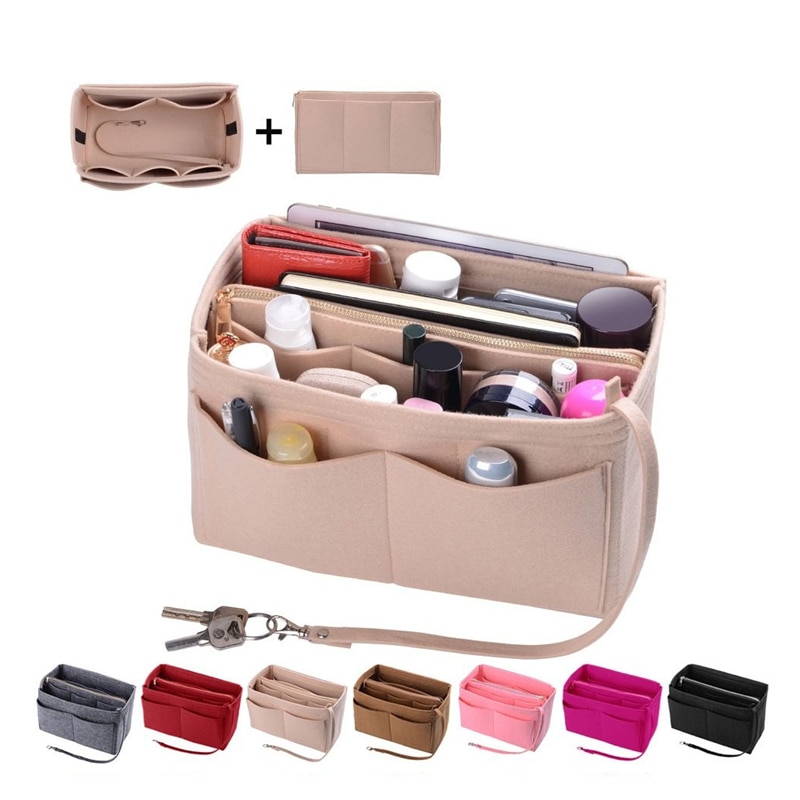 Popular Women's Makeup Organizer Felt Cloth Insert Bag Multi-functional Travel Cosmetic Bag Girl Storage Toiletry Liner Bags