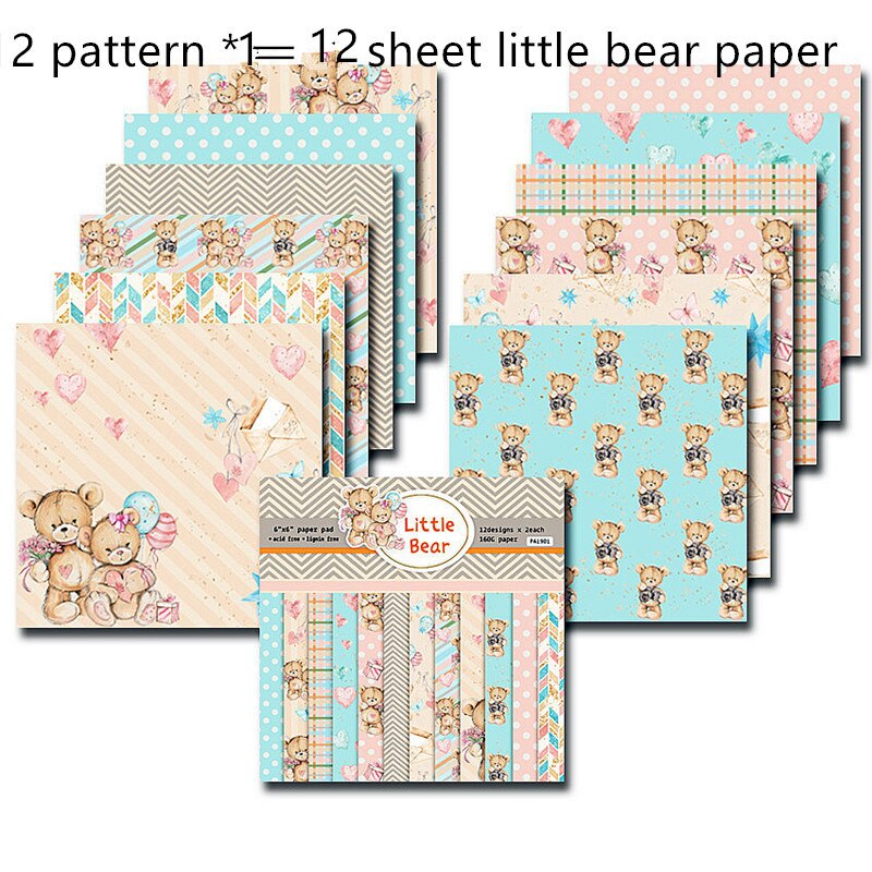12/24 sheet Cute Cat background paper pad Puppy Bear Origami Papers for Card Making album Scrapbook craft supply: 12 sheet bear