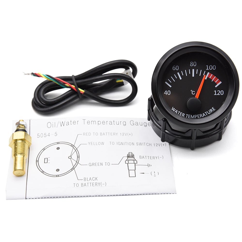 52Mm Zwart Shell Auto Motor Water Temperatuurmeter 40-120C Water Temperatuurmeter Met M10 Water Temp Sensor Celsius Temp meter