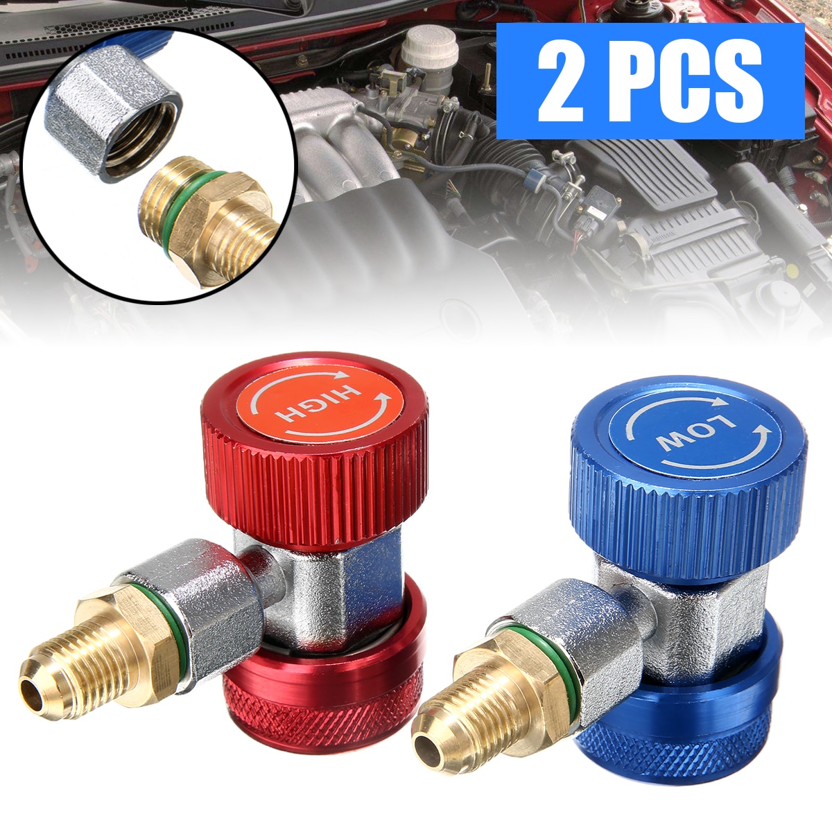 Adjustable AC Manifold Gauge Set 2pcs R134A H/L Auto Car Quick Coupler Connector Brass Adapters Air Conditioning Refrigerant