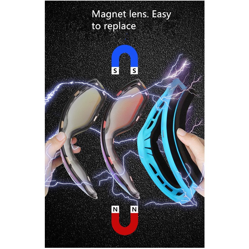 Magnetische skibrillen met dubbele lagen,  uv400 anti-condens grote skibrillen, sneeuwbrillen, skibrillen voor mannen en vrouwen, snowboardbrillen
