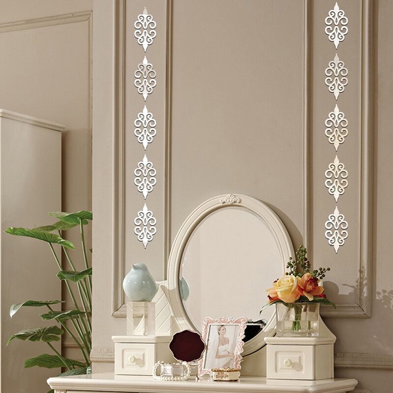 Autocollants muraux miroir 3d 7*7cm 10 pièces | Stickers carrés auto-adhésifs, mosaïque, décoration de maison, affiche murale pour salon véranda: silver