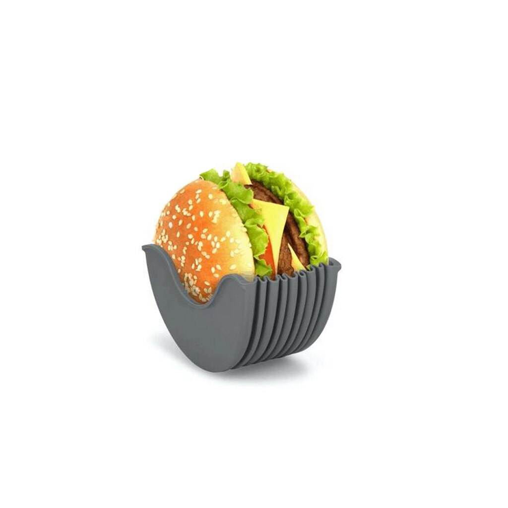 Burger fast kasse køkken burgerholdere vaskbare og genanvendelige tilbagetrækkelige plastburker rack køkken mad burger plader rack: Grå