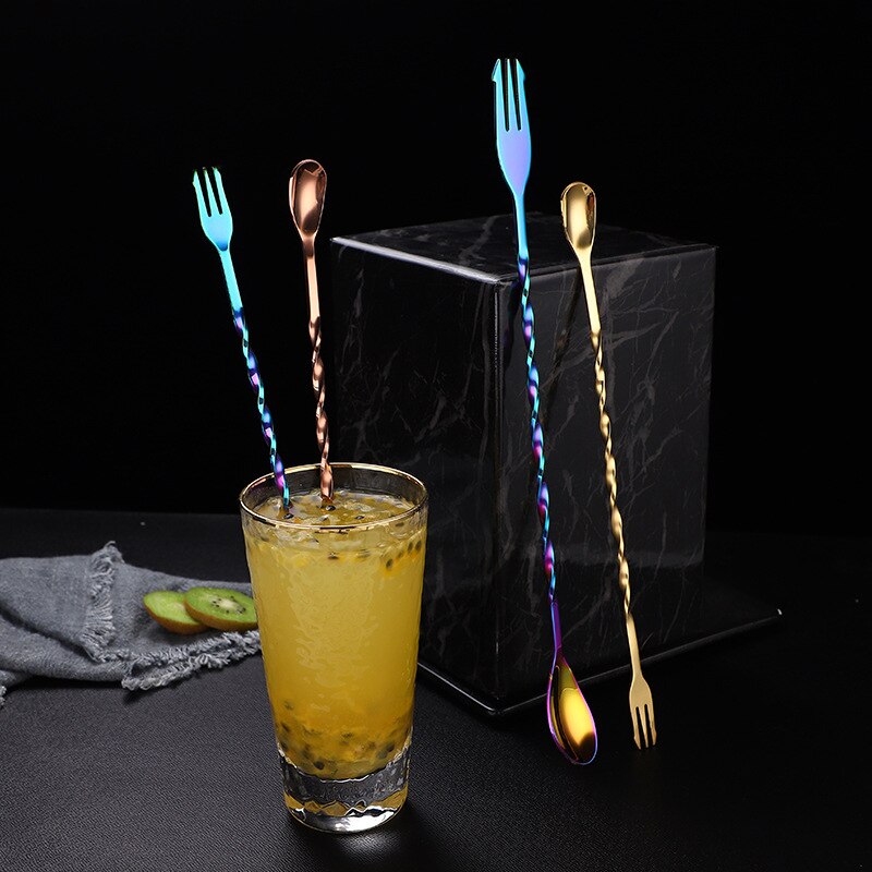 Newly Double-end Stainless Steel Mixer Bar Cocktail Short/Long Stirring Mixing Twist Spoon for Home Restaurant TE889
