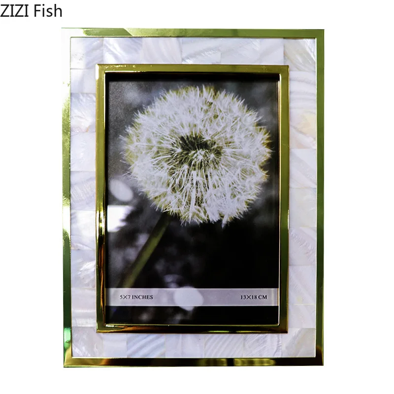 European Shell Decorative Picture Frames Room Aesthetics Bedside Table Family Portrait Photo Frame Alloy Photo Frames Home Decor