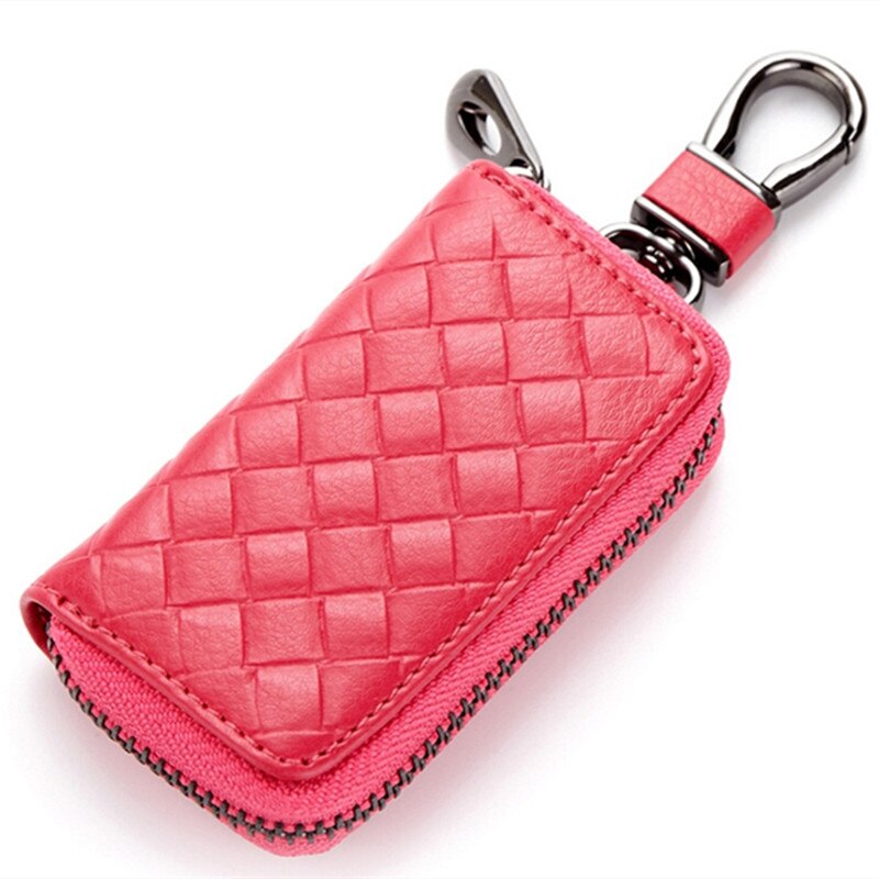 PU Leather Keychain Men/Women Key Holder Organizer Pouch Split Car Key Bag Wallet Housekeeper Key Case Mini Card Bag: rose red