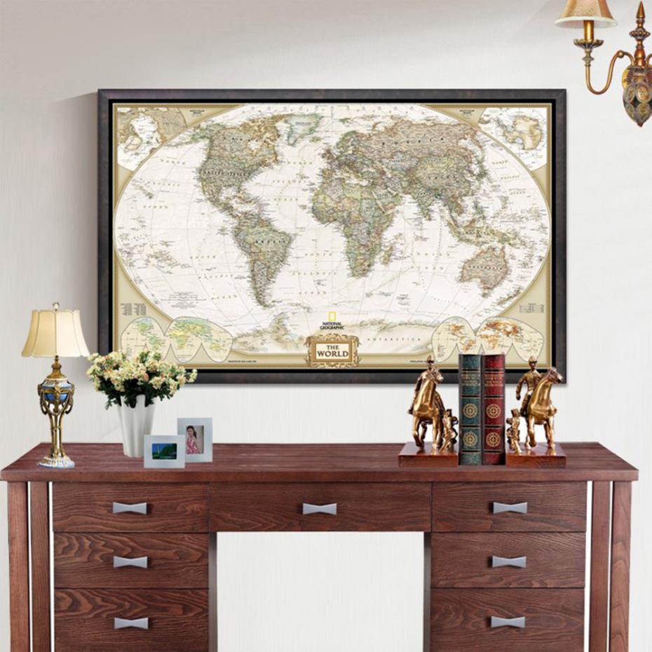 Affiche de carte du monde Vintage, décoration de la maison, tableau mural rétro, papier Kraft mat, 28x18 pouces, carte du monde sans cadre