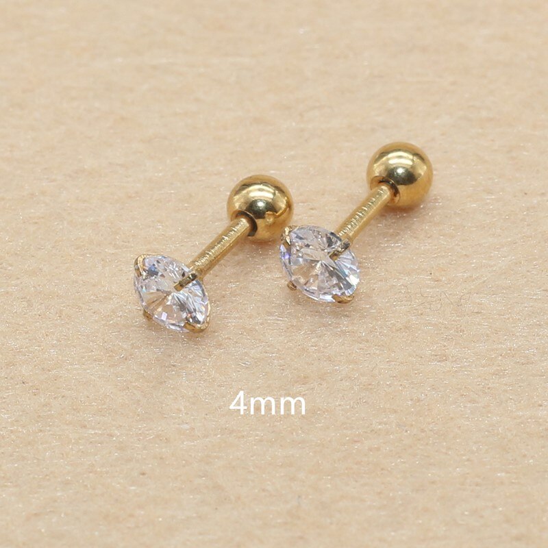 Stal nierdzewna 316L Ip Plated No Easy Fade klasyczne wkręcane kolczyki z Super Mini 2mm AAA kolory cyrkonie: gold4mm