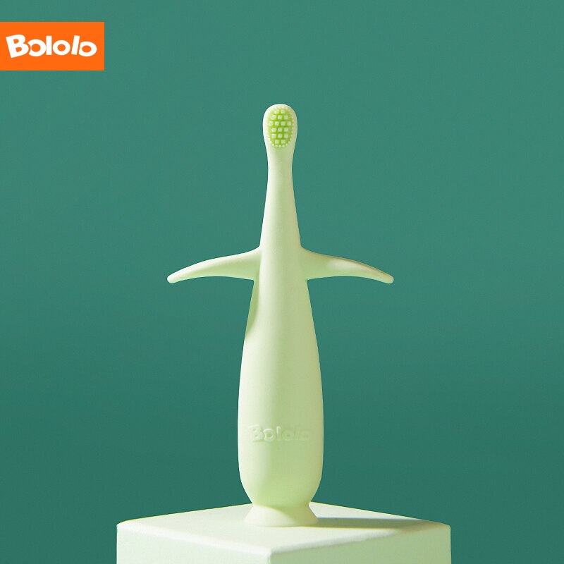 Bololo Baby Food-grade Liquid Platinum Silicone Kid Clean Tooth Tongue Coating Baby Toothbrush Children's Training Toothbrush: Green