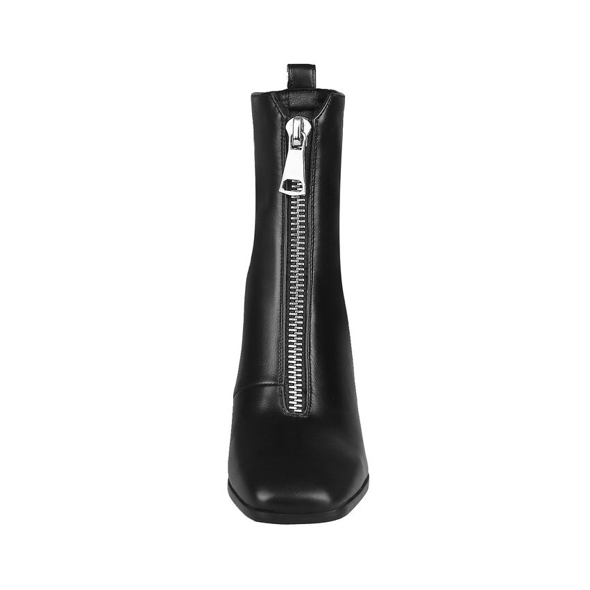 Qutaa Vrouwen Enkellaarsjes Vierkante Hoge Hak Winter Laarzen Mode Vrouwen Schoenen Pu Leer Rits Casual Vrouwen Laarzen Maat 34-43