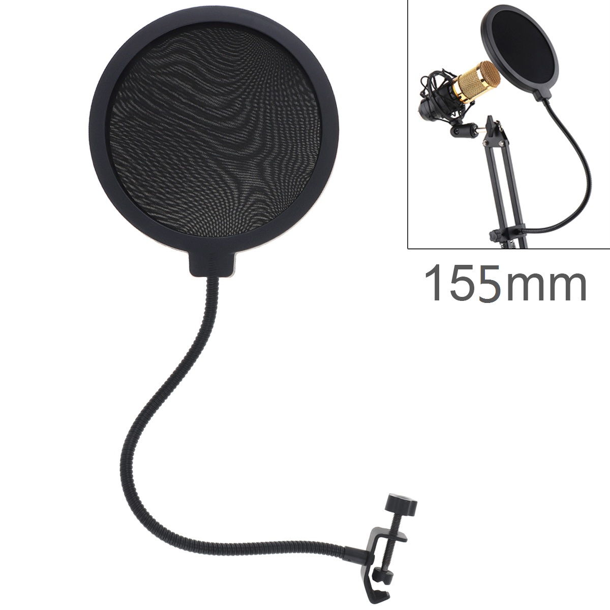 Dobbeltlags studiemikrofon fleksibel forrudemaske mic popfilterskjold 100/155mm til taleoptagelsestilbehør: 155mm ingen pakke