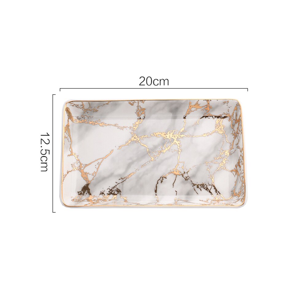 Goud Gemarmerd Keramische Opbergvak Nordic Sieraden Display Plaat Voor Ring Ketting Armband Huis Ingang Toetsen Organisator Trays: Large