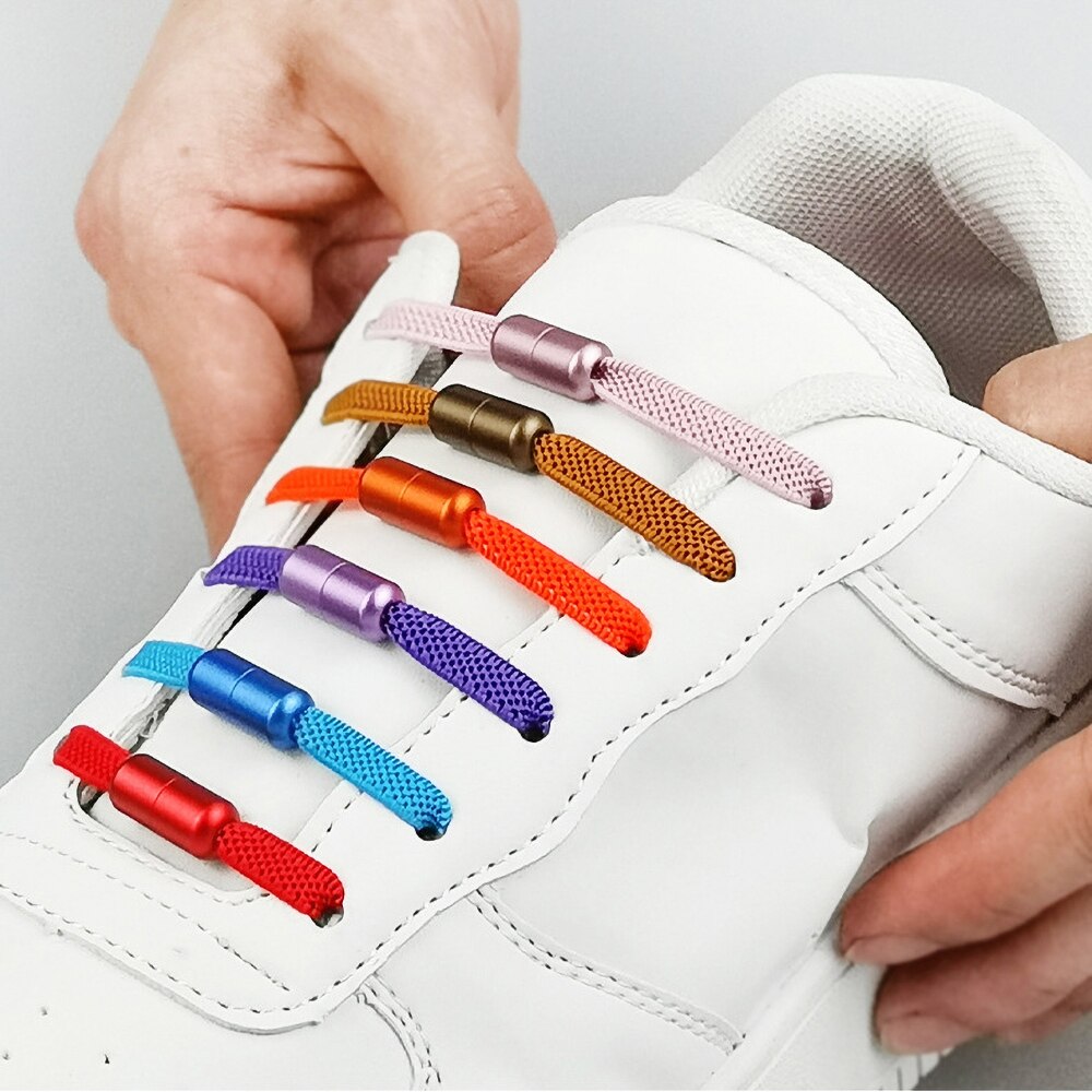 Lacets plats élastiques pour femmes et hommes, faciles à porter, faciles à assortir, chaussures blanches décontractées pour enfants, lacets colorés