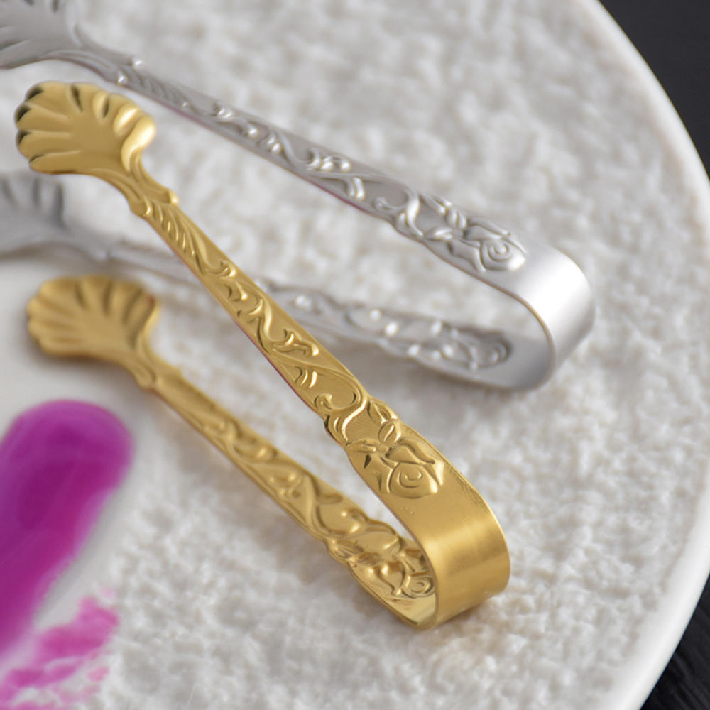 Vintage Rose Relief Rvs Ice Cube Clips Suiker Tang Voedsel Clips Keuken Presenteren Tong Bar