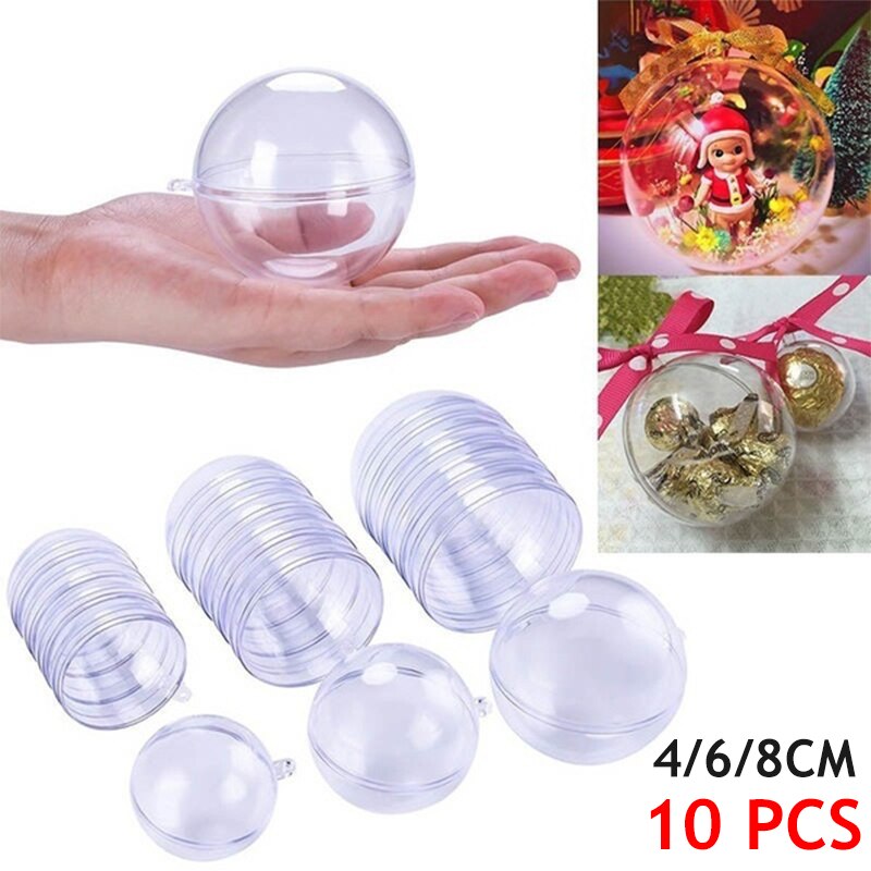 10 pièces boule transparente de noël en plastique de noël boîte de boule ouverte boule ornement fête décoration de la maison bricolage