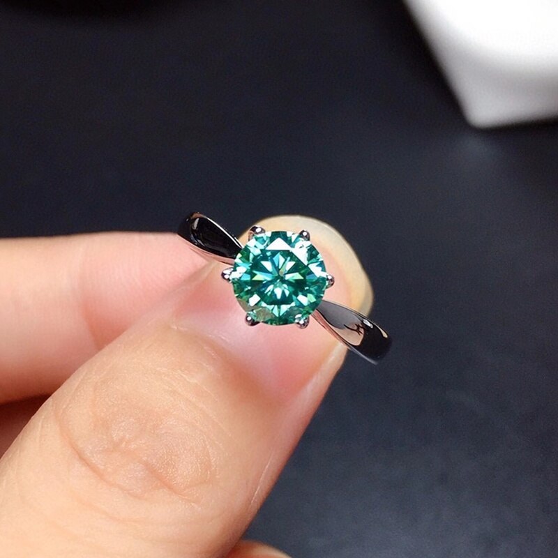 Groen Blauw Moissanite Ring Echte 925 Sterling Zilveren Fijne Sieraden 1CT Vvs Lab Diamond Met Certififcate Voor Vrouwen Anniversarygift: 7.5