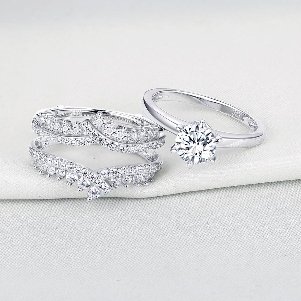 Newshe 2 Pcs 925 Sterling Silber Hochzeit Ringe Set Für Frauen Solitaire Engagement Ring Abnehmbare Schutz Band AAAAA Zirkon BR0910