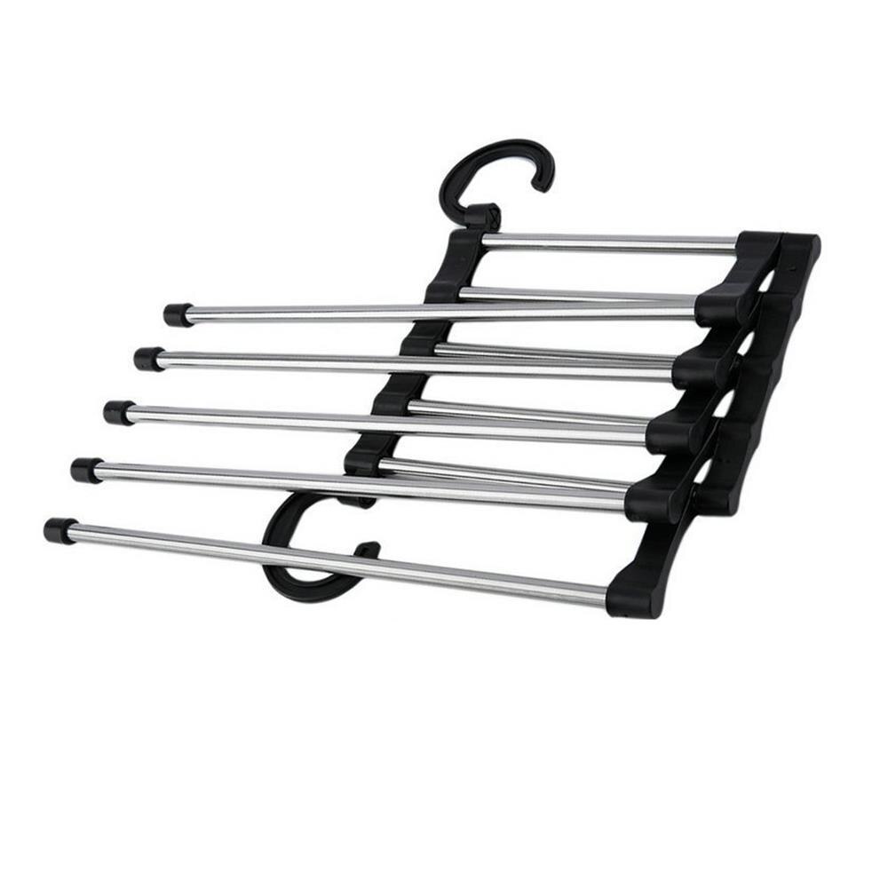 Colgador de ropa de acero inoxidable para adultos, Perchero de plástico ABS, duradero, para bufanda y pantalones, retráctil, Ahorrador de espacio, blanco y negro