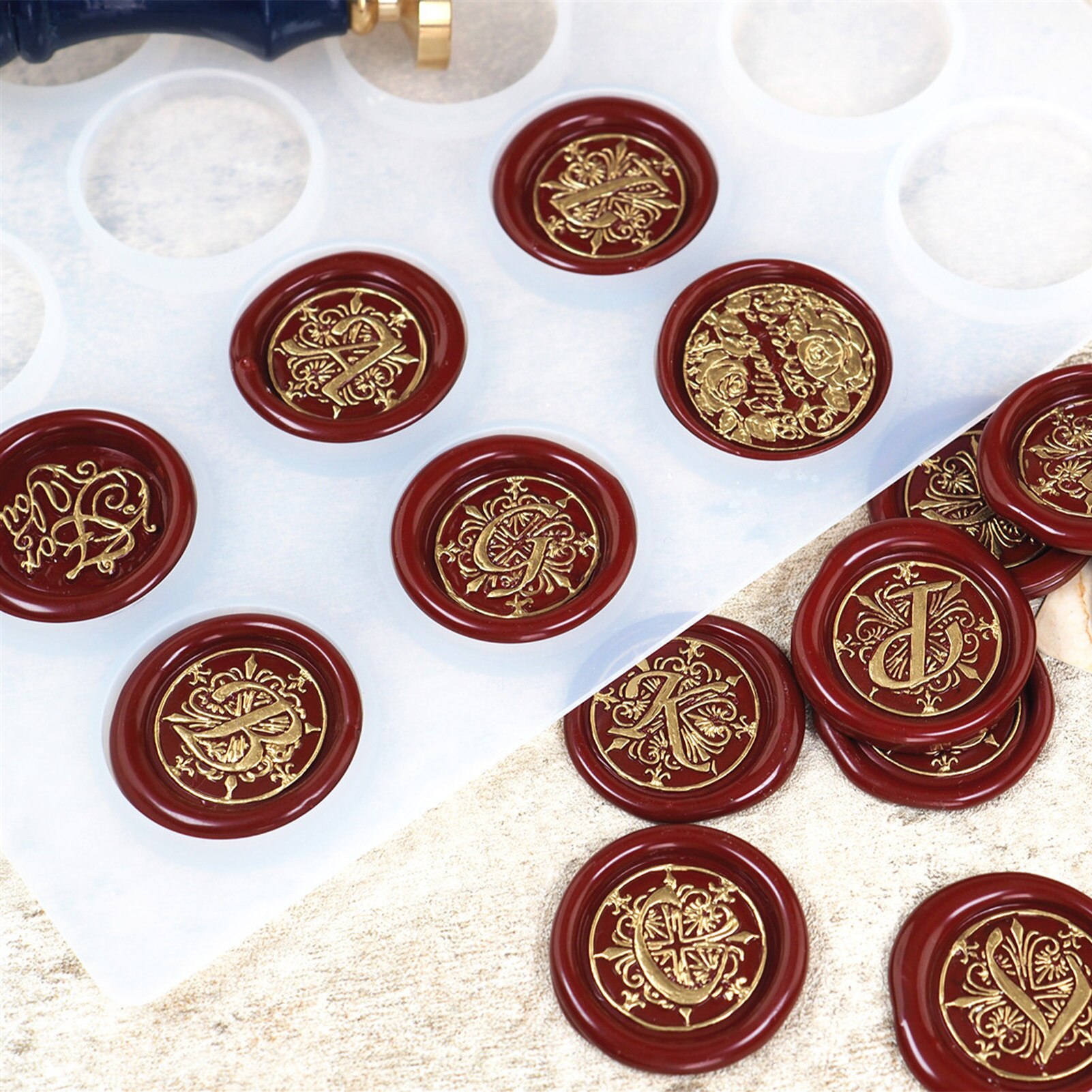 Tapis en Silicone pour sceau de cire, tampon de cire facile à nettoyer, moule de scellage de cire à 16 cavités pour le bricolage