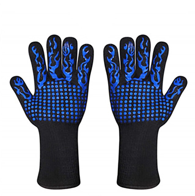 1Pcs Bbq Grill Handschoenen Extreme Hittebestendige Oven Lassen Handschoenen Antislip Keuken Barbecue Handschoen Siliconen Cook Bbq bakken Handschoenen: Blue-only One