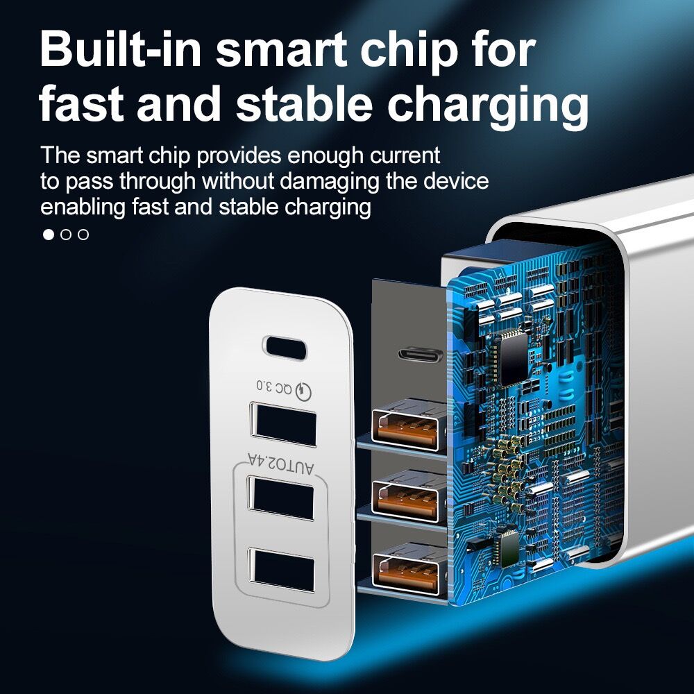 3 USB Plus 1 PD mobile phone charger QC 3.0 Support For EU, UK,US standard fast charge porous charging head 3U adapter