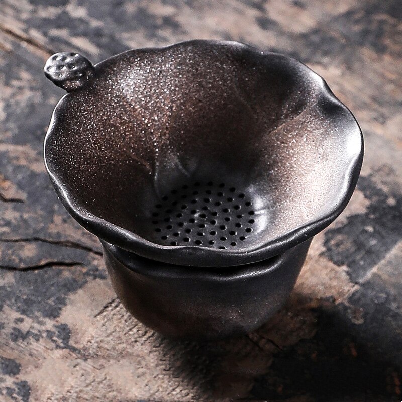 Infusor de té de hoja de loto de hierro dorado, colador de cerámica, accesorios de té Zen verde, herramientas, tamiz de filtro para fabricante de té: tea strainer 1