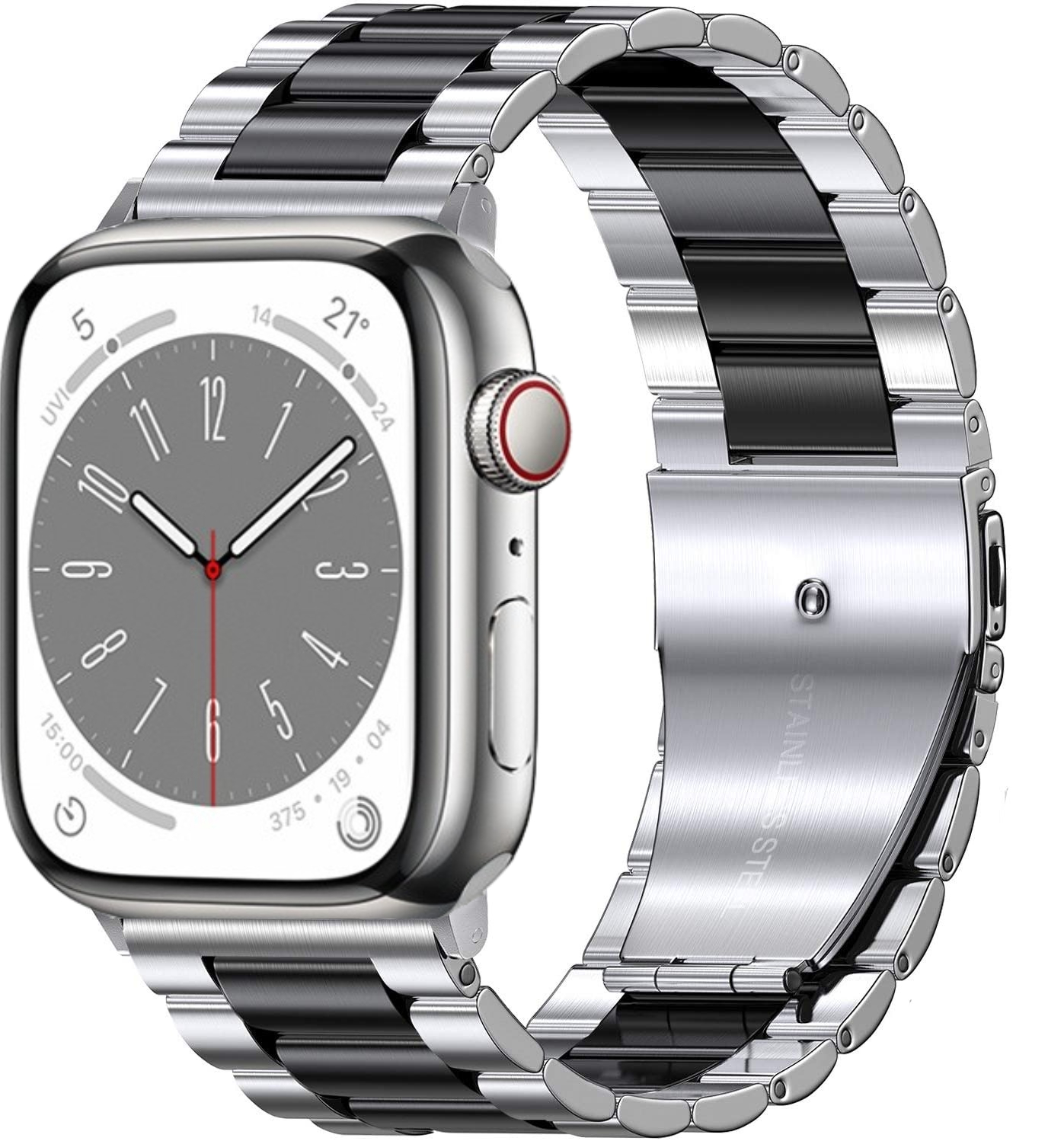 Pulseira de Aço Inoxidável para Apple Watch, Bracelete de Metal, Ultra 49mm, 10mm, 42mm, 46mm, 9mm, 8, 7, 45mm, 41mm, iWatch 6, 5, 4, 3, SE, 44 milímetros, 40 milímetros: Preto cinza / 14mm