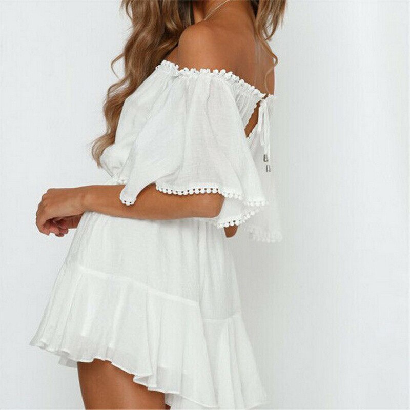 Mono bohemio para mujer, traje de retazos de encaje blanco, Bodycon de verano para , sin hombros, para playa y vacaciones,