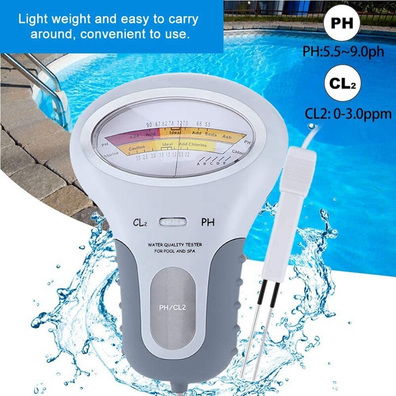 Draagbare 2In 1 Water Ph CL2 Chloor Tester Level Meter Voor Zwembad Spa Tubs