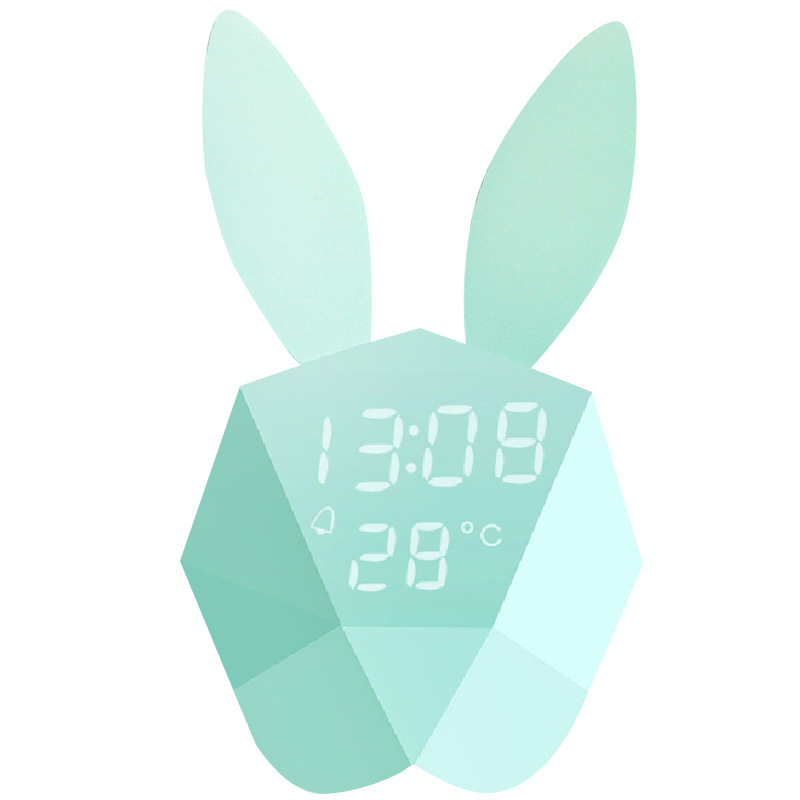 Smart Bluetooth Konijn Wekker Voice Control Nachtlampje Multifunctionele Klok Temperatuur Display Usb Lading Mute Klokken: green