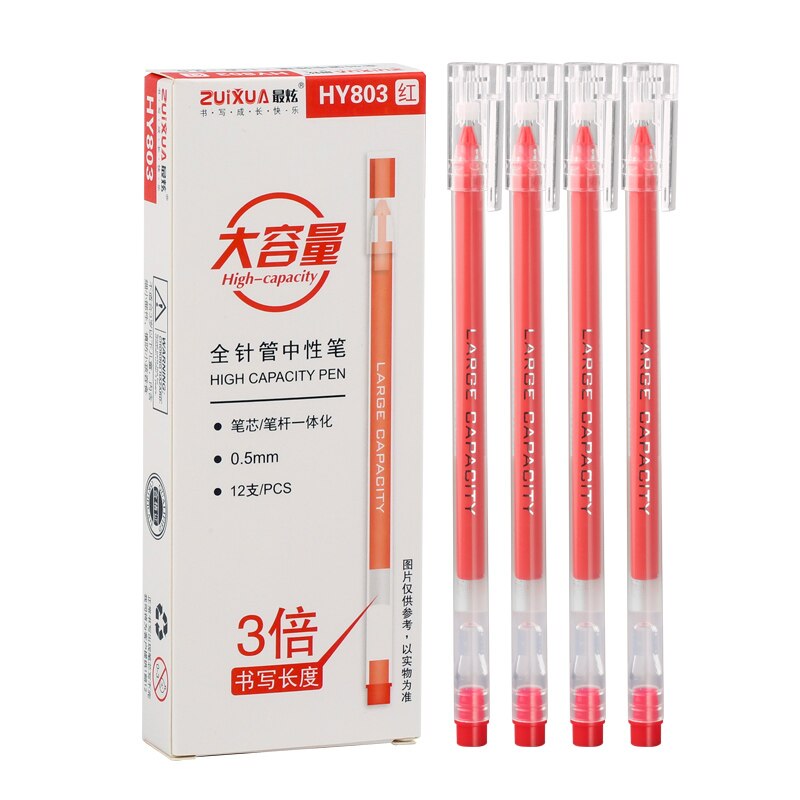 ZUIXUA 12pcs Gel Pen 0.38mm Black Blue Red Ink Pens Large Capacity Writing Smooth School Student Pens Office Stationery: 12pcs 0.5mm Red