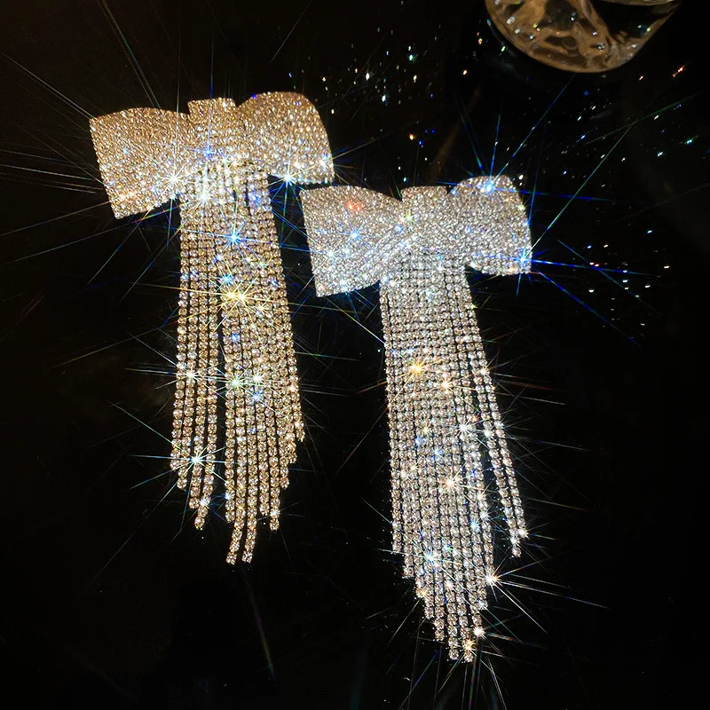 Horquilla con flecos y lazo de diamantes de imitación para mujer, Clip para el cabello con temperamento a la , accesorios para el cabello de lujo ligeros coreanos, Color dorado y plateado