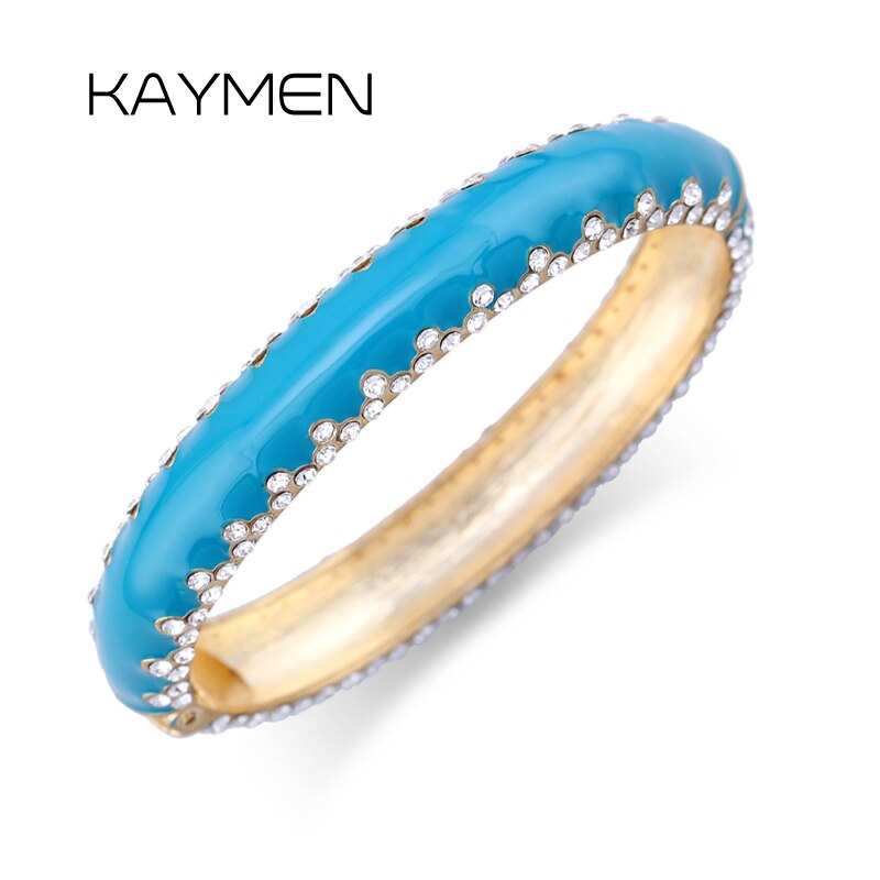 KAYMEN Moda Expansível Pintadas de Esmalte Com Strass Cuff Bangle Pulseira para Meninas Colorido Declaração Bangle 3 Cores 3142