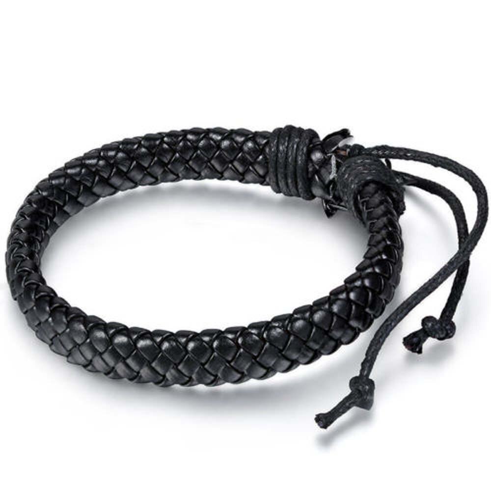 Punk Men Leather Bracelet Bangle Cuff Rope Jewelry Black/Brown Braided Leather Bracelet Adjustable Bangles