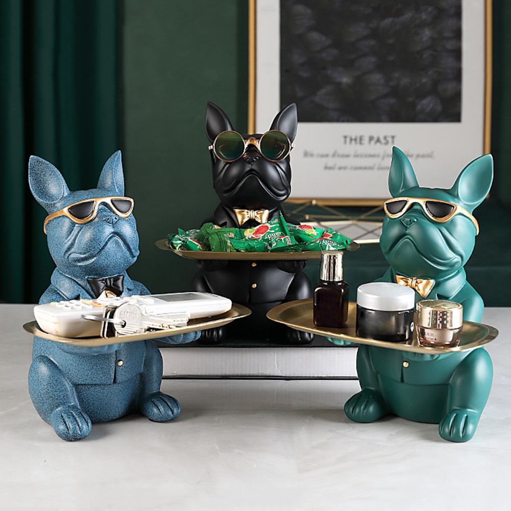 Nordic buldog francuski rzeźba figurka psa statua biżuteria przechowywania tabeli dekoracji prezent pas płyta okulary taca Home Art statua