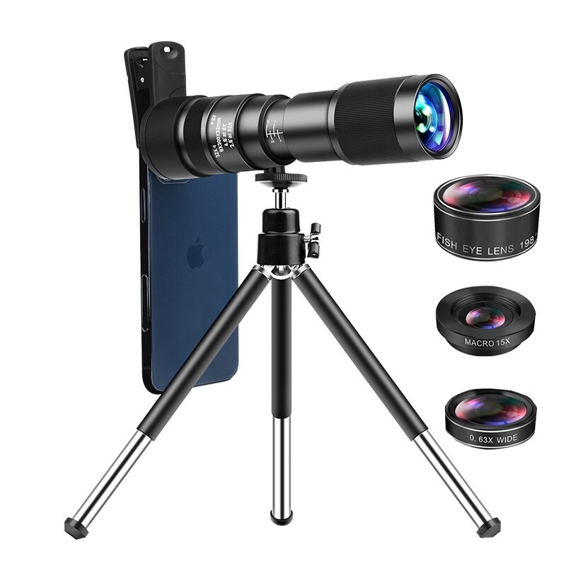 4IN1 Mobiele Telefoon Lens 8-32X Zoom Monoculaire Telescoop 198 Fisheye Lenzen 15X Macro 0.63X Groothoek Lente Voor Telefoon Tablet ipad: 4IN1 Sets