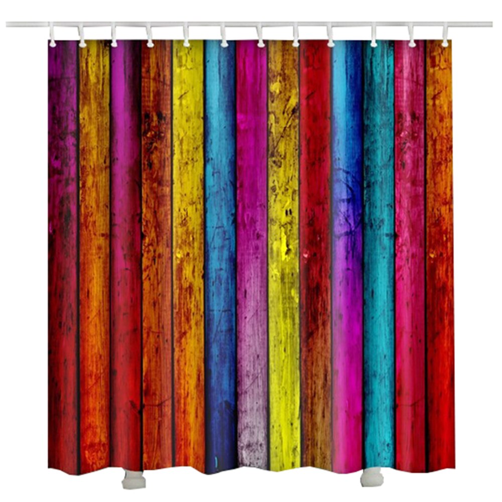 Hout douchegordijn douche gordijn kleurrijke regenboog houten deur badkamer gordijn