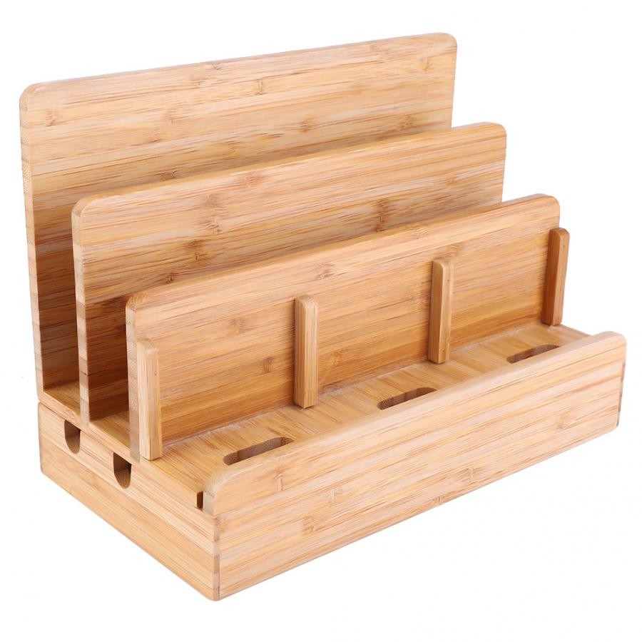 Bamboo Multi-device Stand Holder Charging Station Phone Tablet Desktop Organizer Tablet Wall Phone Holder Charging Holder Stand